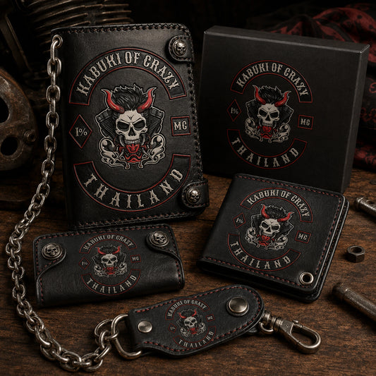 Motorcycle club anniversary wallet set with an authorized logo, founding year and commemorative details.