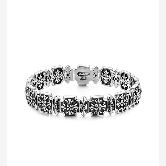 3D Fleur-de-Lis Cross Sterling Silver Biker Bracelet – product view