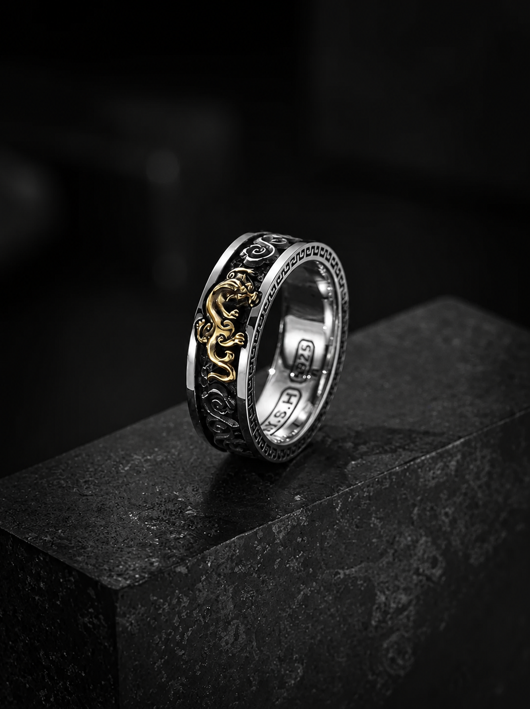 3D Pixiu Sterling Silver Biker Ring - product view 3