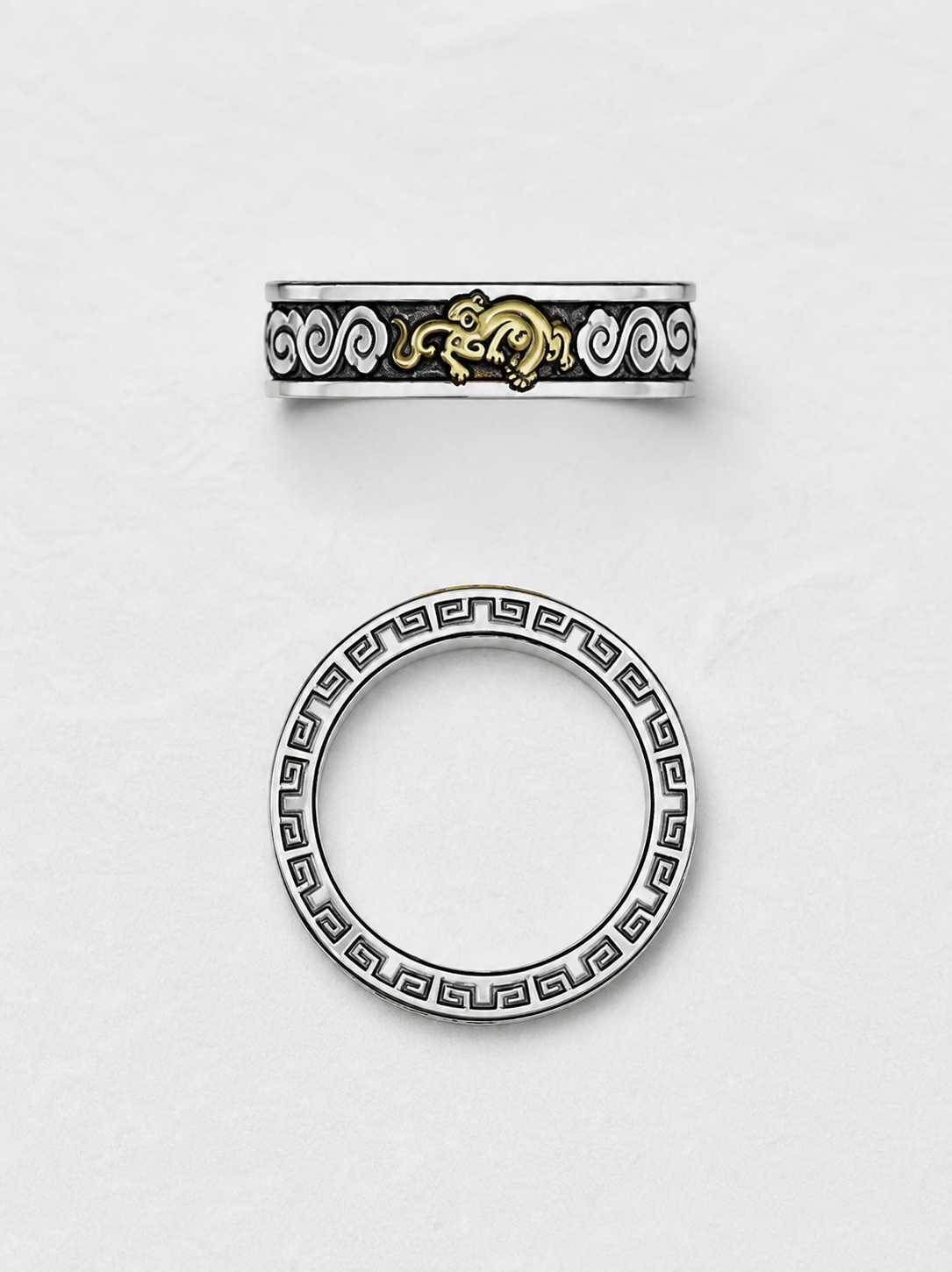 3D Pixiu Sterling Silver Biker Ring - product view 5