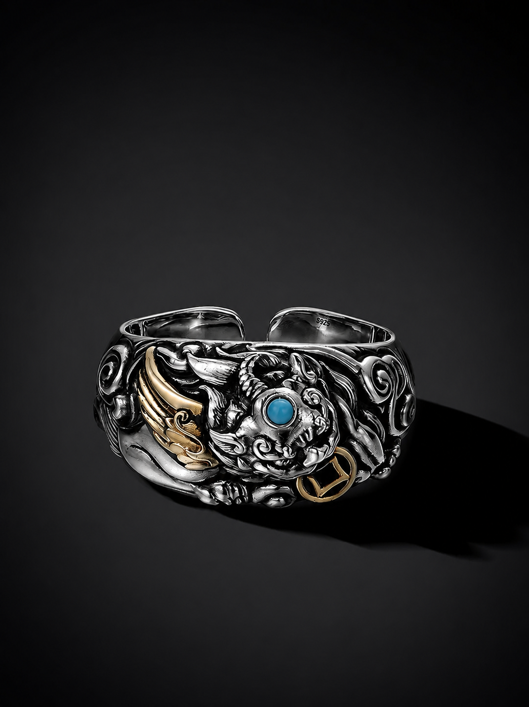 3D Pixiu Sterling Silver Statement Ring - product view
