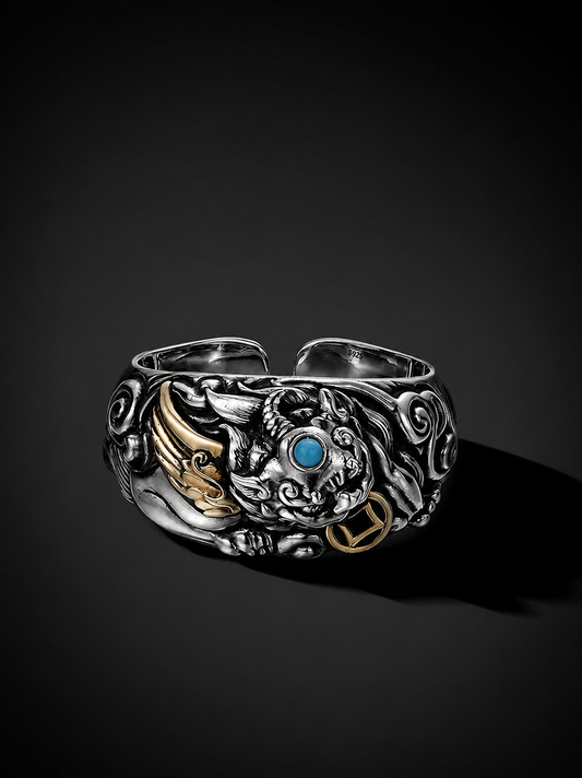 3D Pixiu Sterling Silver Statement Ring - product view