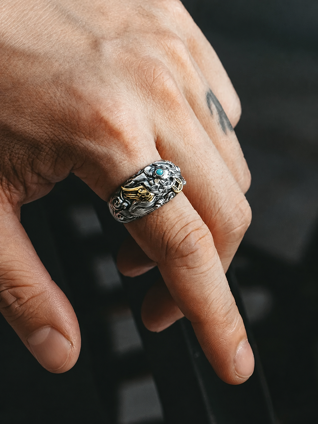 3D Pixiu Sterling Silver Statement Ring - product view 2