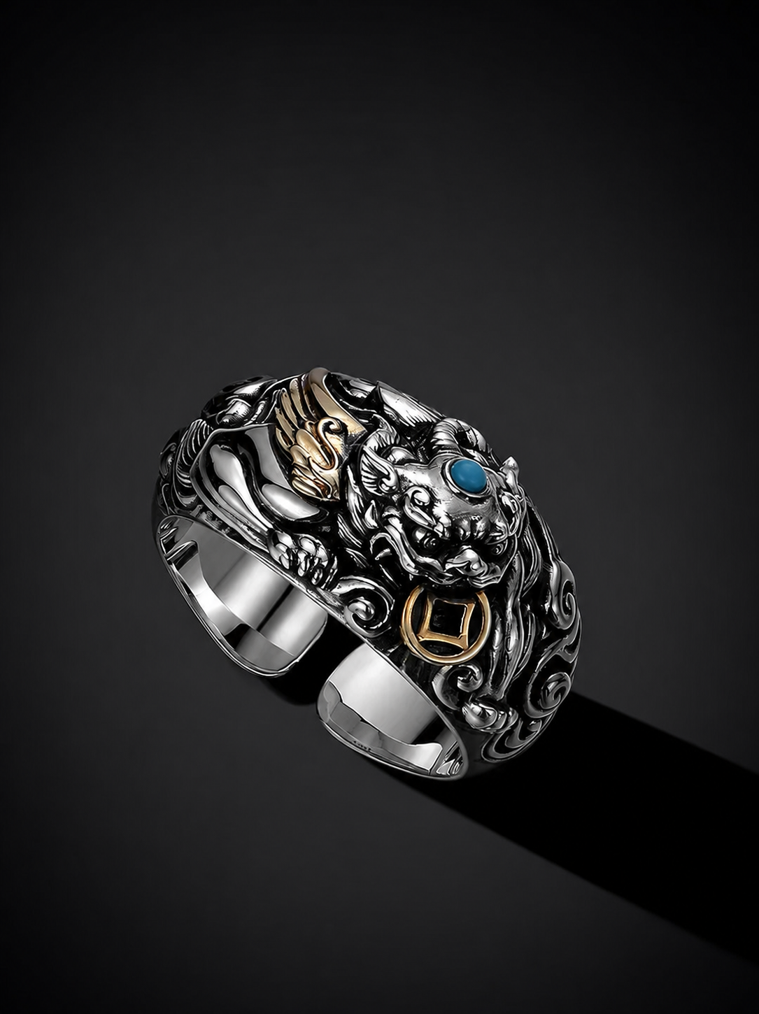 3D Pixiu Sterling Silver Statement Ring - product view 3