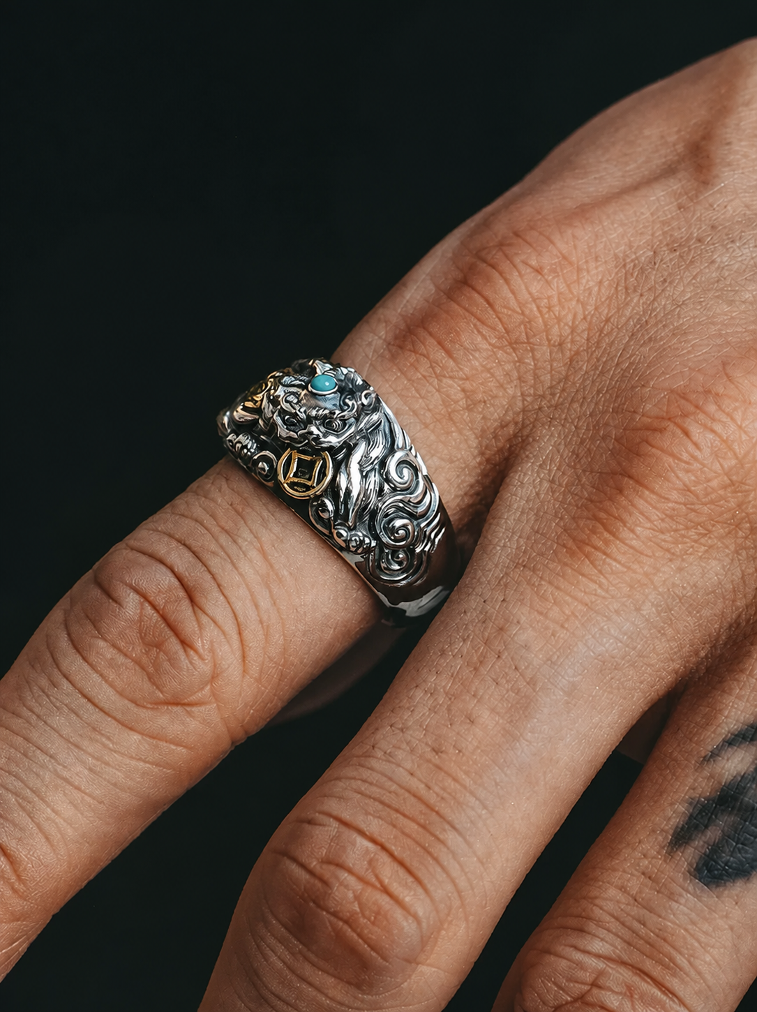 3D Pixiu Sterling Silver Statement Ring - product view 4