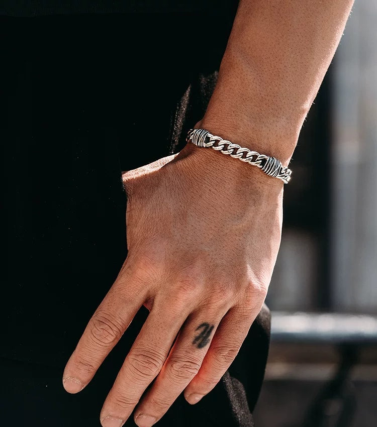 3D Thorn Sterling Silver Cuban Link Biker Bracelet – design view 2
