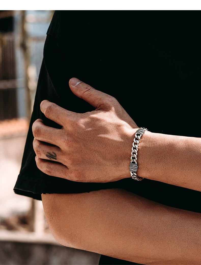 3D Thorn Sterling Silver Cuban Link Biker Bracelet – design view 3