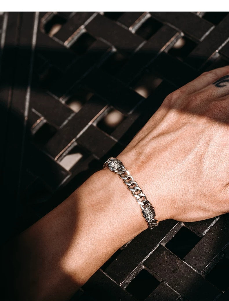 3D Thorn Sterling Silver Cuban Link Biker Bracelet – design view 4