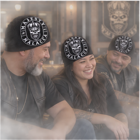 Clubhouse custom motorcycle club skull cap with an approved full-coverage club design.