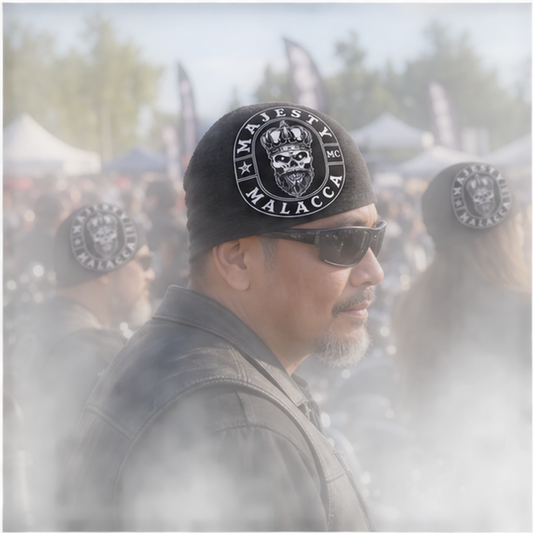 Motorcycle Rallies custom motorcycle club skull cap with an approved full-coverage club design.