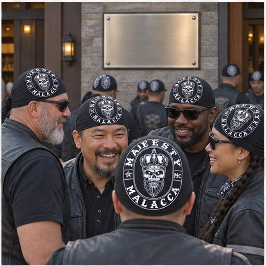 Club Anniversaries custom motorcycle club skull cap with an approved full-coverage club design.