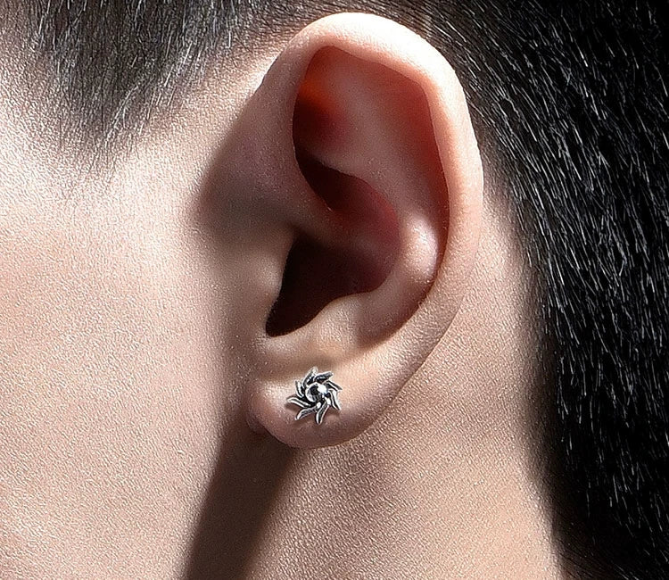 Sterling Silver Sun Stud Earrings for Bikers - view 2