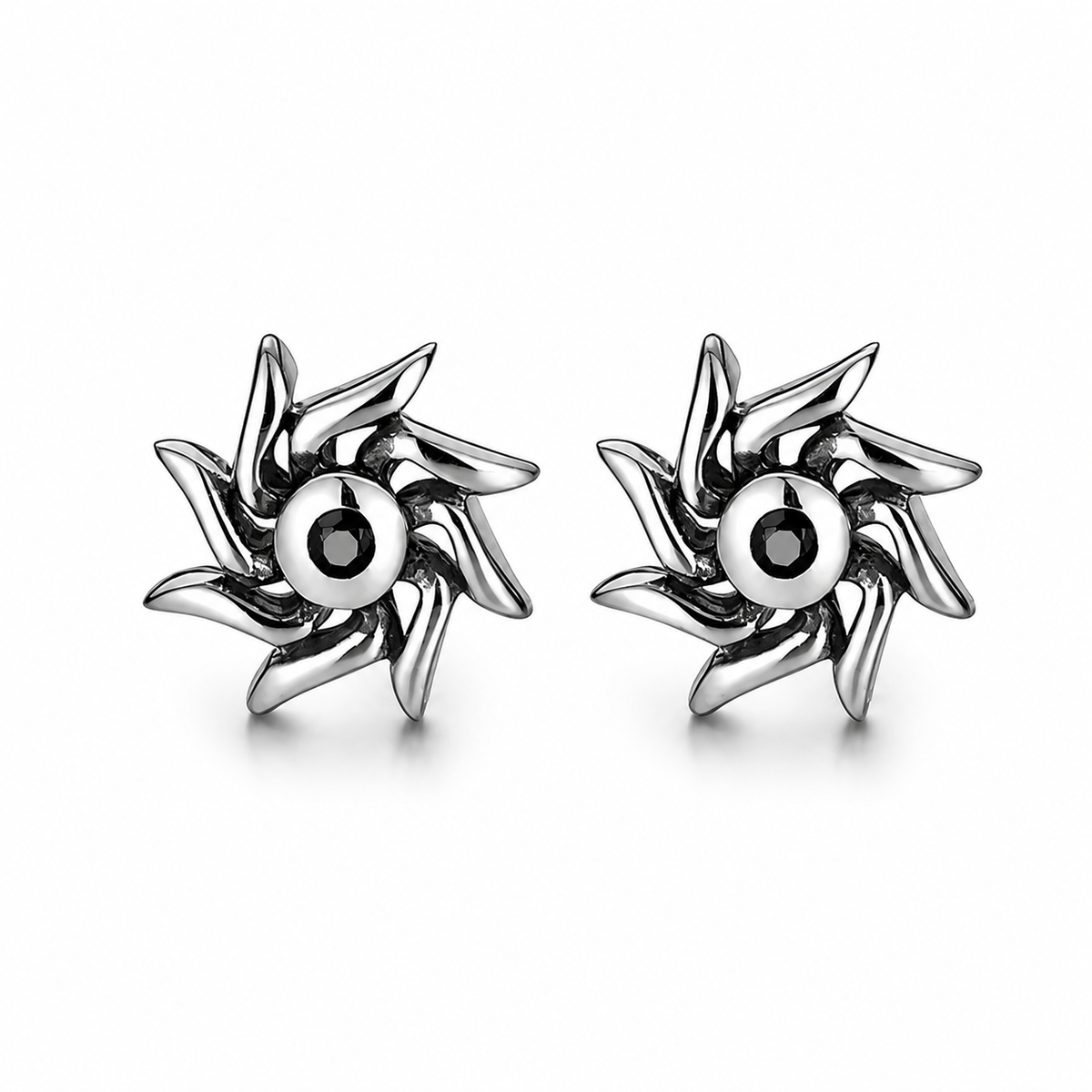Sterling Silver Sun Stud Earrings for Bikers - product-only front view