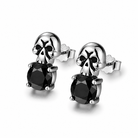 Sterling Silver Skull Stud Earrings for Bikers - product-only front view
