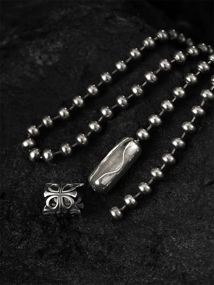 4mm ball link sterling silver biker necklace view 2