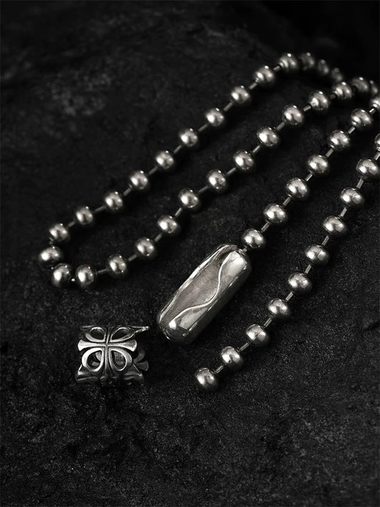 4mm ball link sterling silver biker necklace view 2