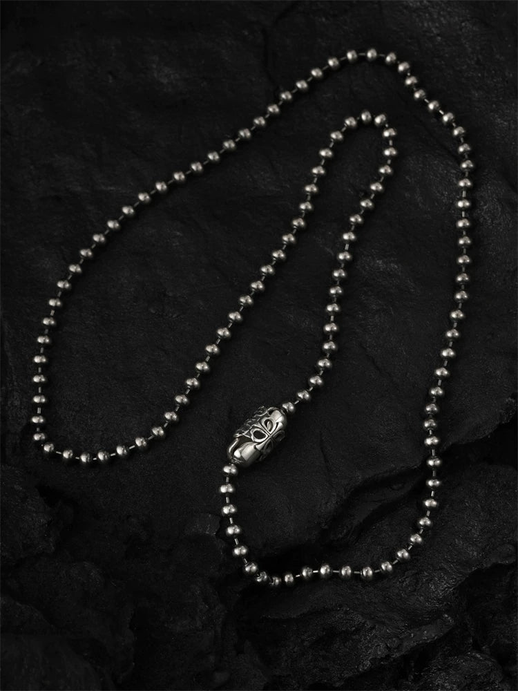 4mm ball link sterling silver biker necklace view 3