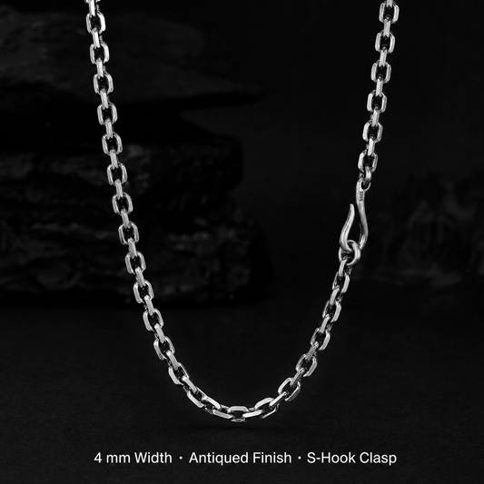 Sterling Silver 4mm Mariner Link Biker Necklace - English specification image