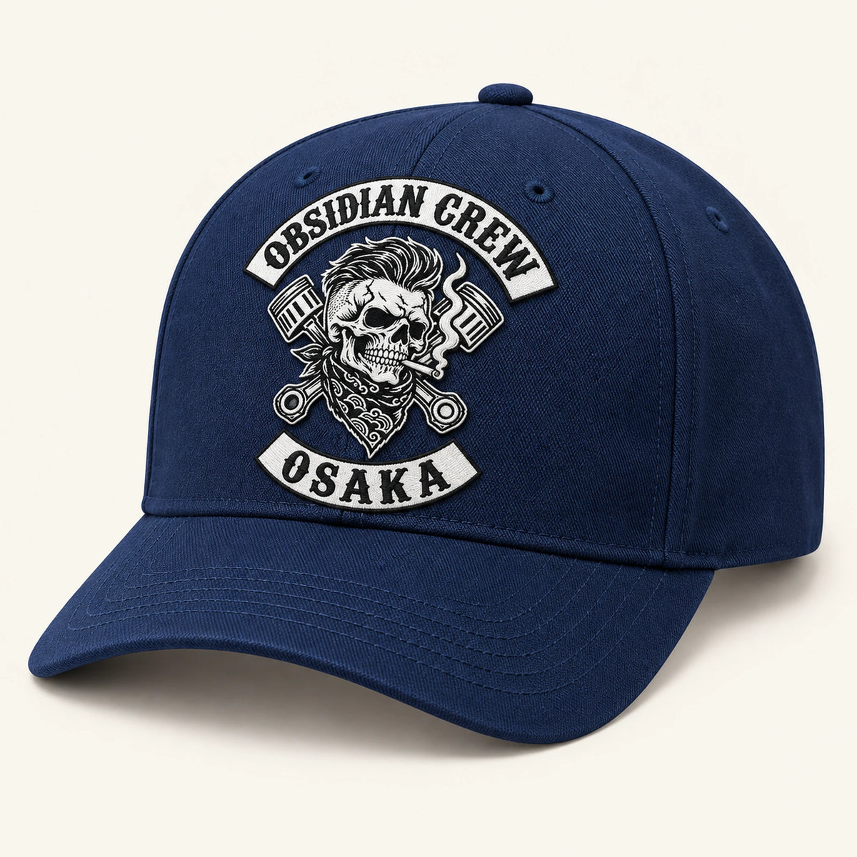 Isolated deep navy-blue curved-brim cap under neutral studio lighting, distinctly blue rather than black.