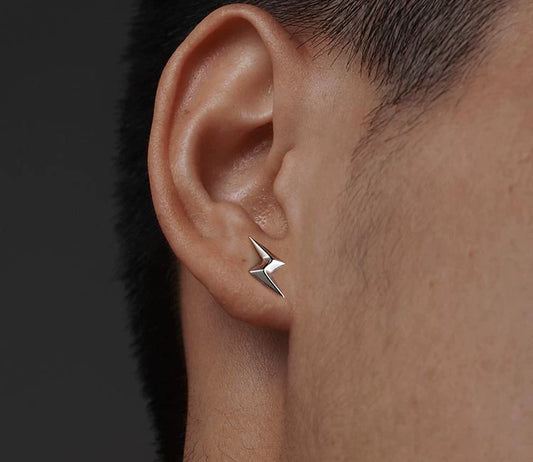 Sterling Silver Lightning Bolt Stud Earrings for Bikers - view 1