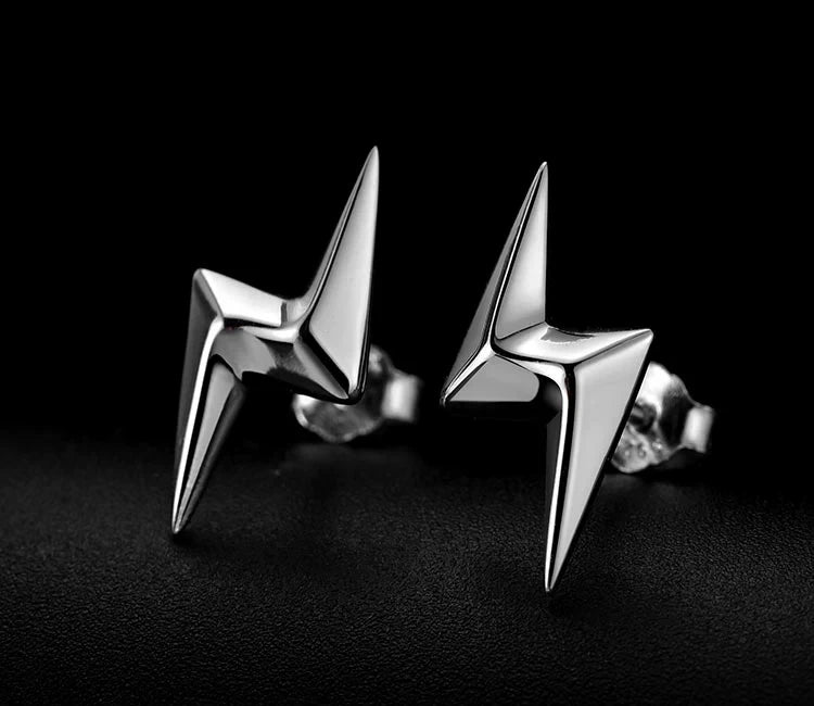Sterling Silver Lightning Bolt Stud Earrings for Bikers - view 3