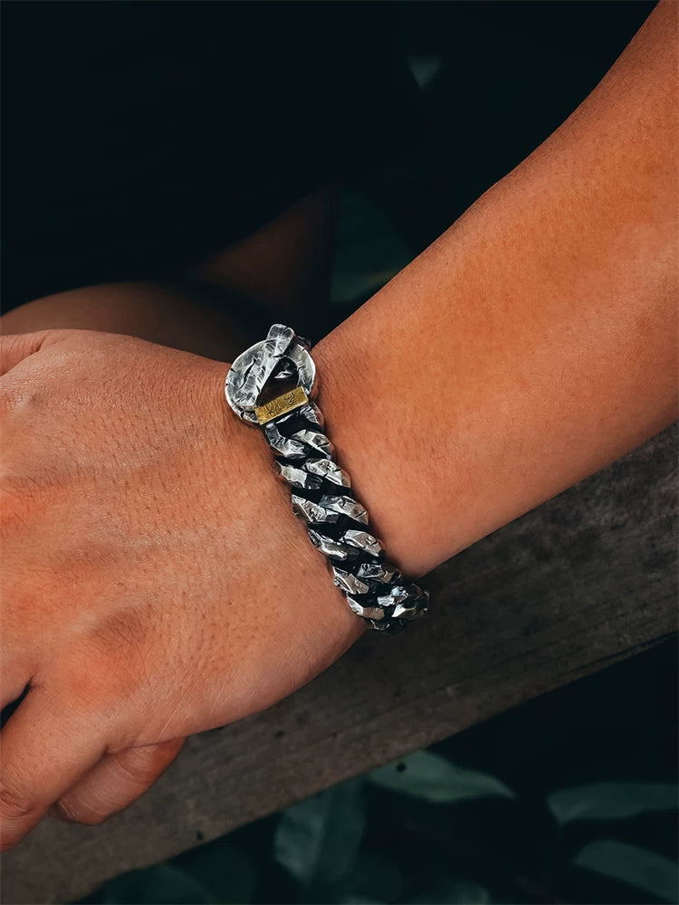 Hand-Engraved Heavy 925 Silver Cuban Bracelet product view 3