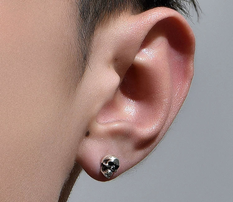 Sterling Silver Skull Rose Stud Earrings for Bikers - view 1