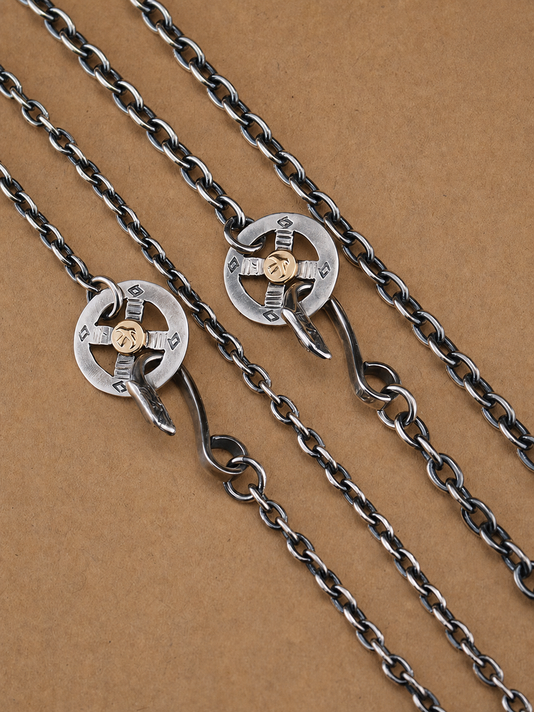 Antiqued Sterling Silver Round Link Biker Necklace - logo-free product view
