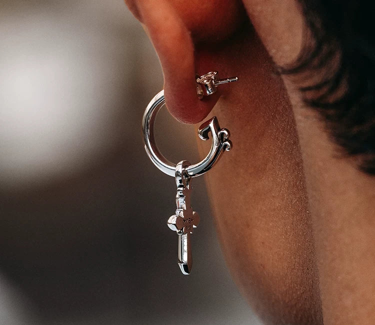 Sterling Silver Cross Drop Earrings for Bikers - view 1