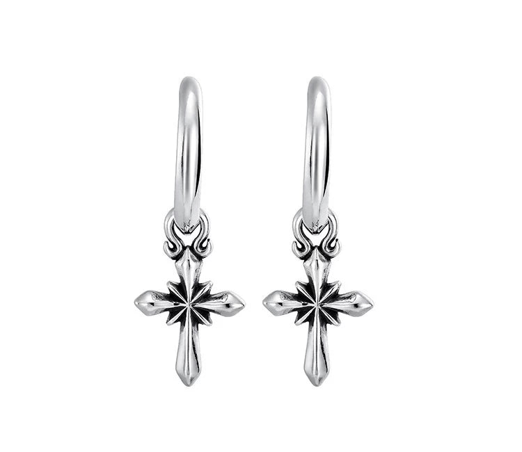 Sterling Silver Cross Drop Earrings for Bikers - view 2