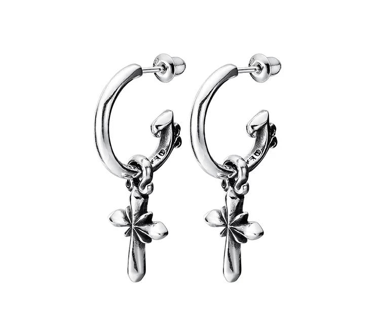 Sterling Silver Cross Drop Earrings for Bikers - view 3