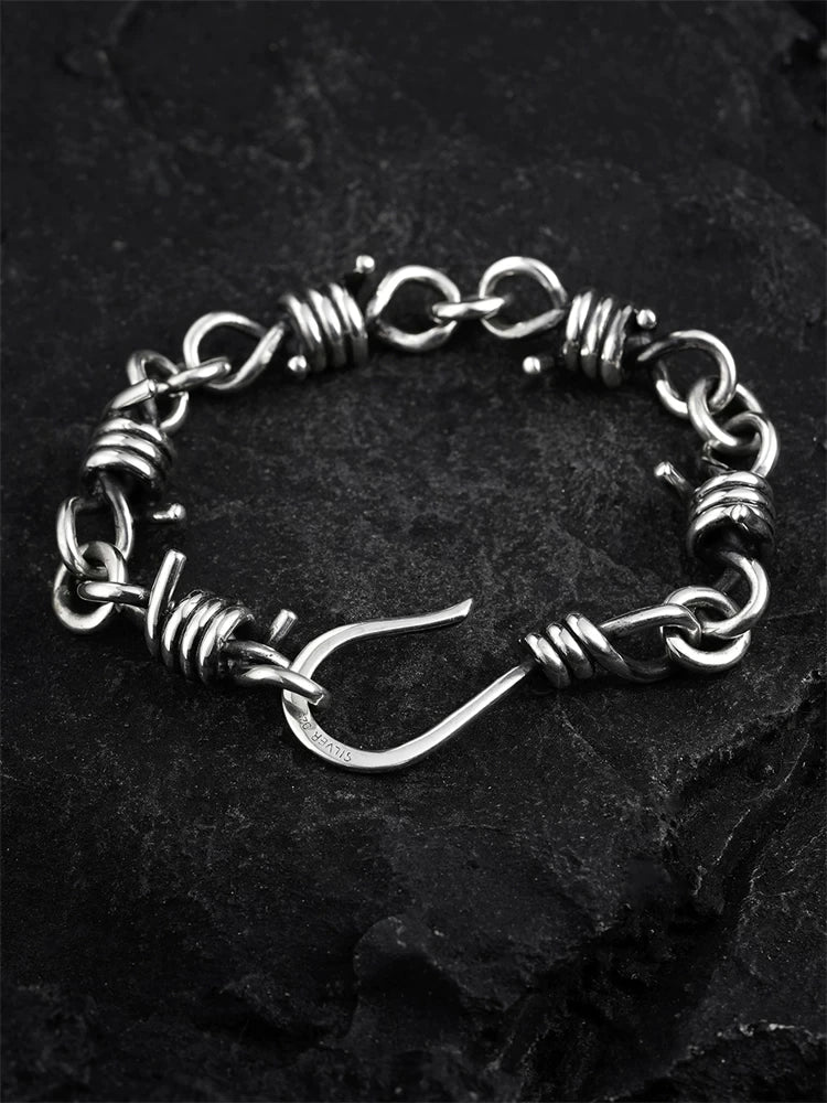 Gothic Thorn Wire 925 Sterling Silver Bracelet product view 1