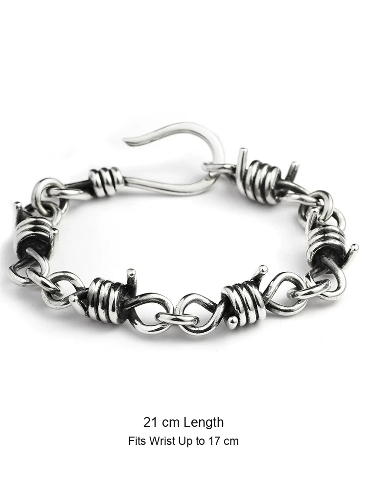 Gothic Thorn Wire 925 Sterling Silver Bracelet size option 1