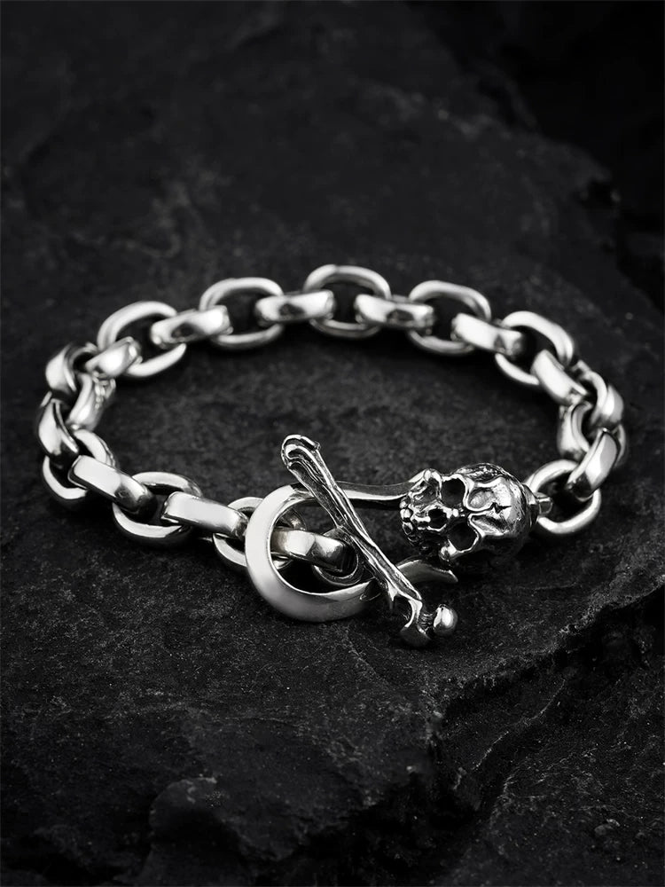 Skull Toggle 925 Sterling Silver Biker Bracelet product view 1