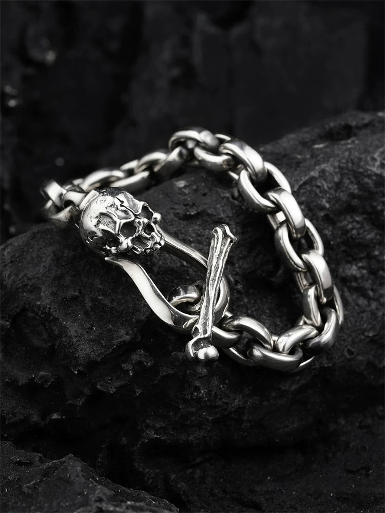 Skull Toggle 925 Sterling Silver Biker Bracelet product view 2