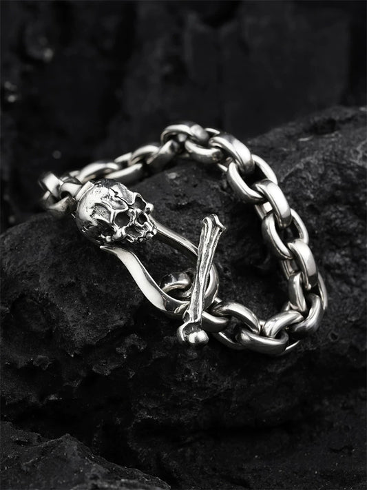 Skull Toggle 925 Sterling Silver Biker Bracelet product view 2