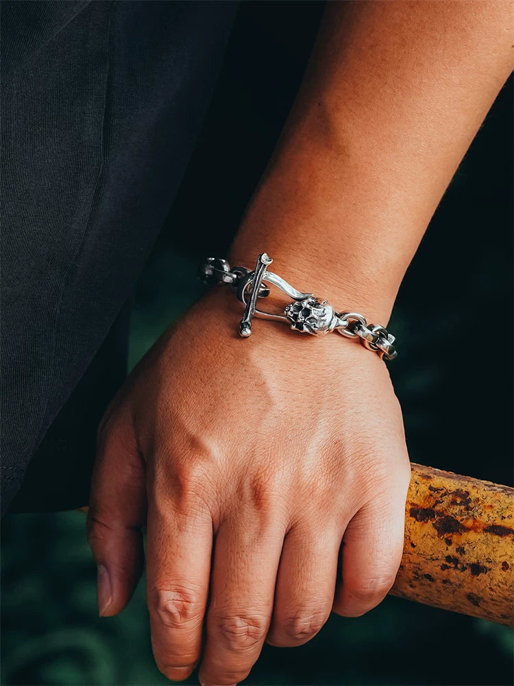 Skull Toggle 925 Sterling Silver Biker Bracelet product view 3