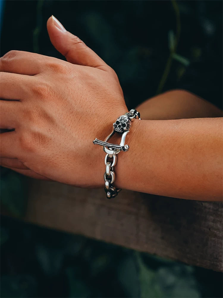 Skull Toggle 925 Sterling Silver Biker Bracelet product view 4