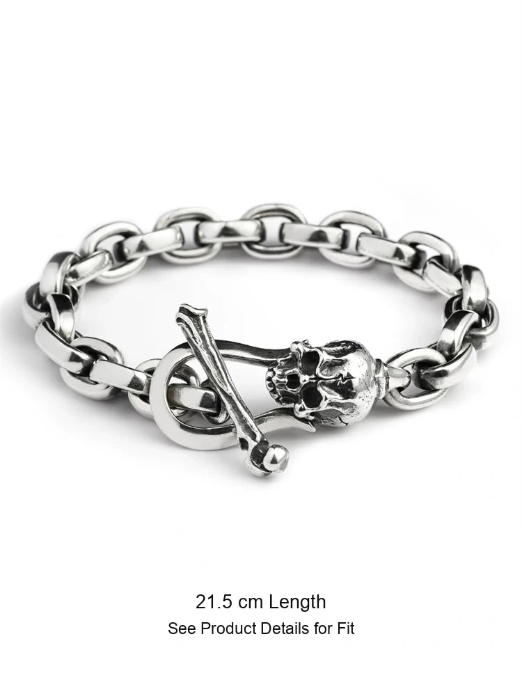 Skull Toggle 925 Sterling Silver Biker Bracelet size option 1