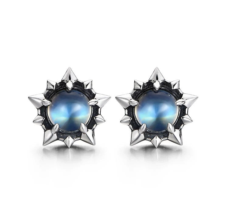 Sterling Silver Moonstone North Star Stud Earrings for Bikers - view 1