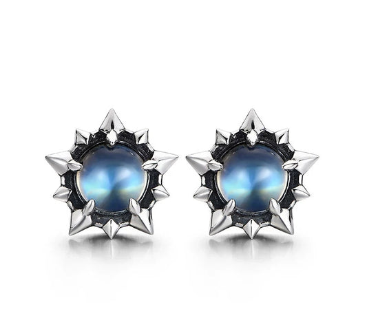 Sterling Silver Moonstone North Star Stud Earrings for Bikers - view 1