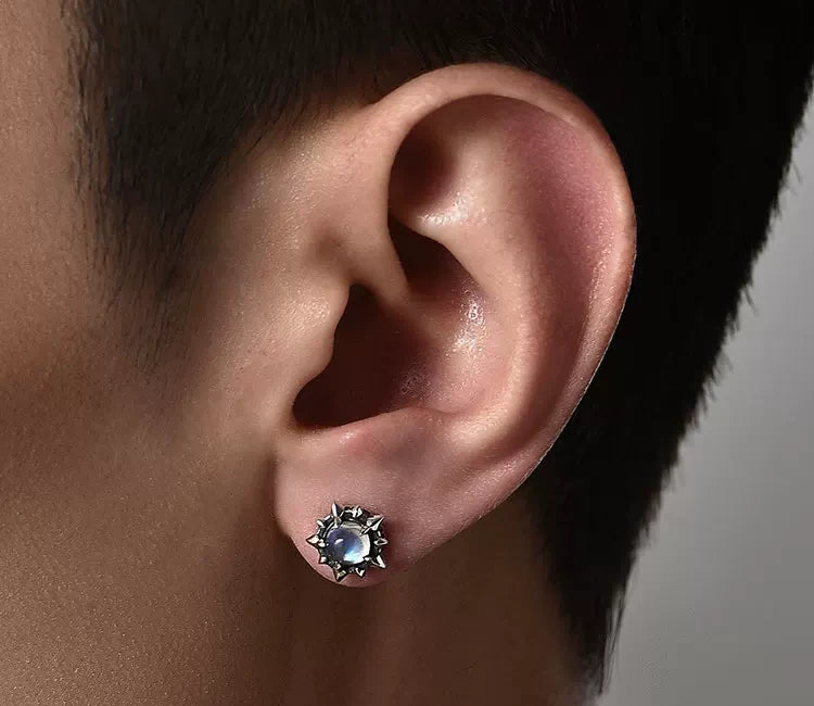 Sterling Silver Moonstone North Star Stud Earrings for Bikers - view 2