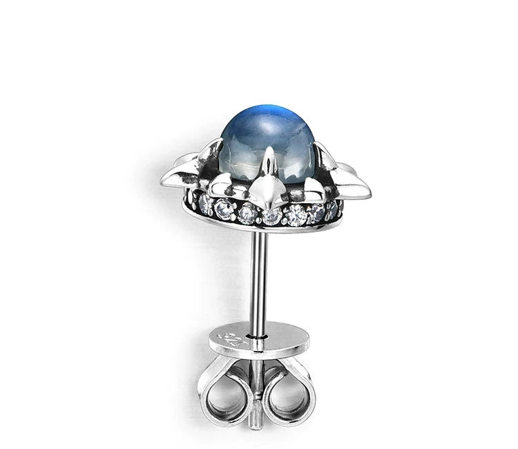 Sterling Silver Moonstone North Star Stud Earrings for Bikers - view 3