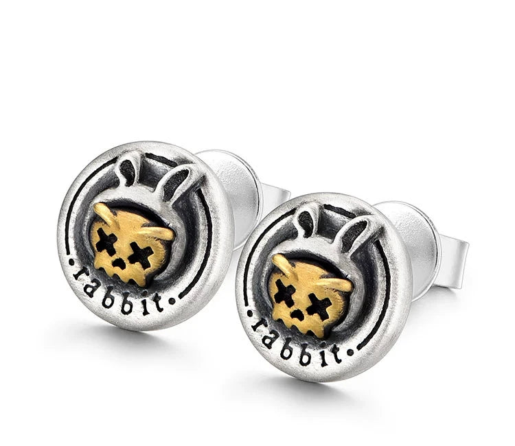 Sterling Silver Mechanical Rabbit Stud Earrings for Bikers - view 1