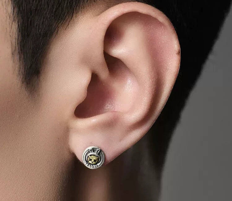 Sterling Silver Mechanical Rabbit Stud Earrings for Bikers - view 2