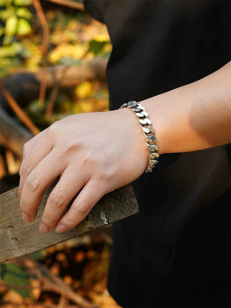 Flat Cuban Link 925 Sterling Silver Biker Bracelet product view 4