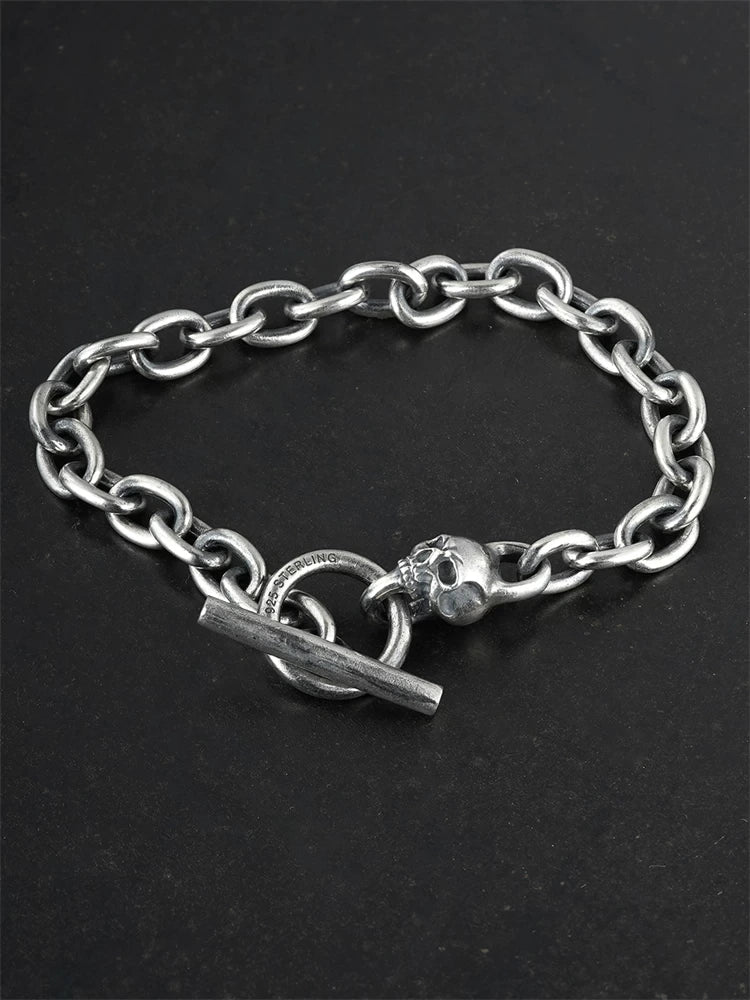 Skull Toggle 925 Sterling Silver Biker Bracelet product view 2
