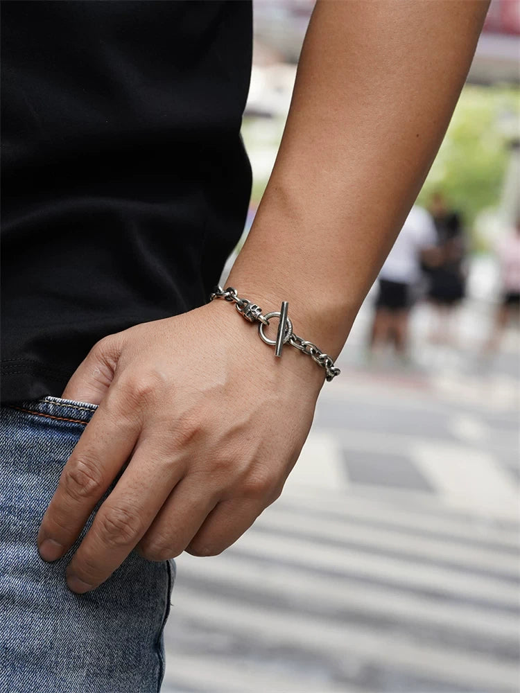 Skull Toggle 925 Sterling Silver Biker Bracelet product view 3