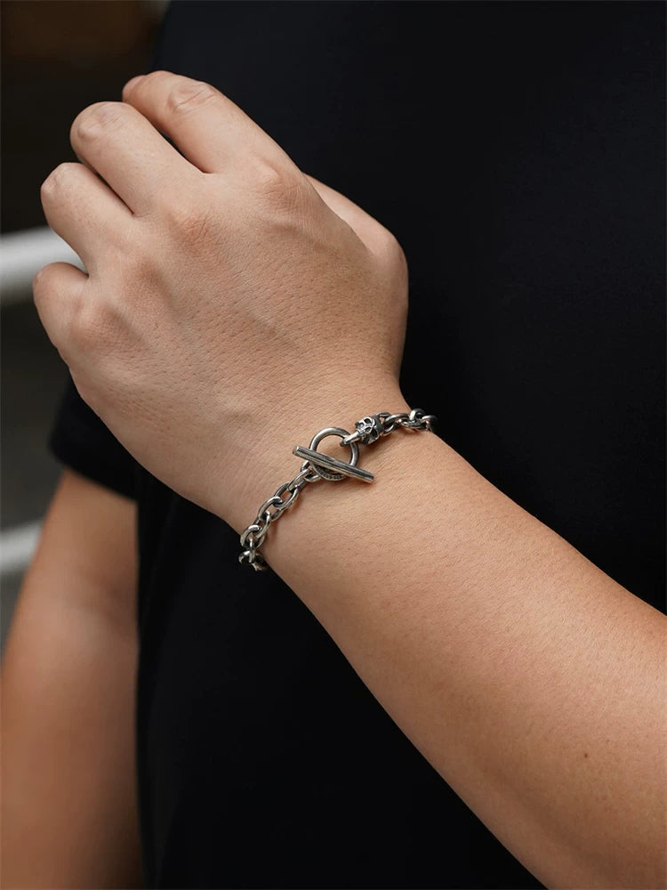 Skull Toggle 925 Sterling Silver Biker Bracelet product view 4