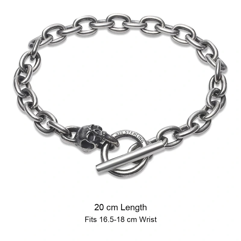 Skull Toggle 925 Sterling Silver Biker Bracelet size option 2
